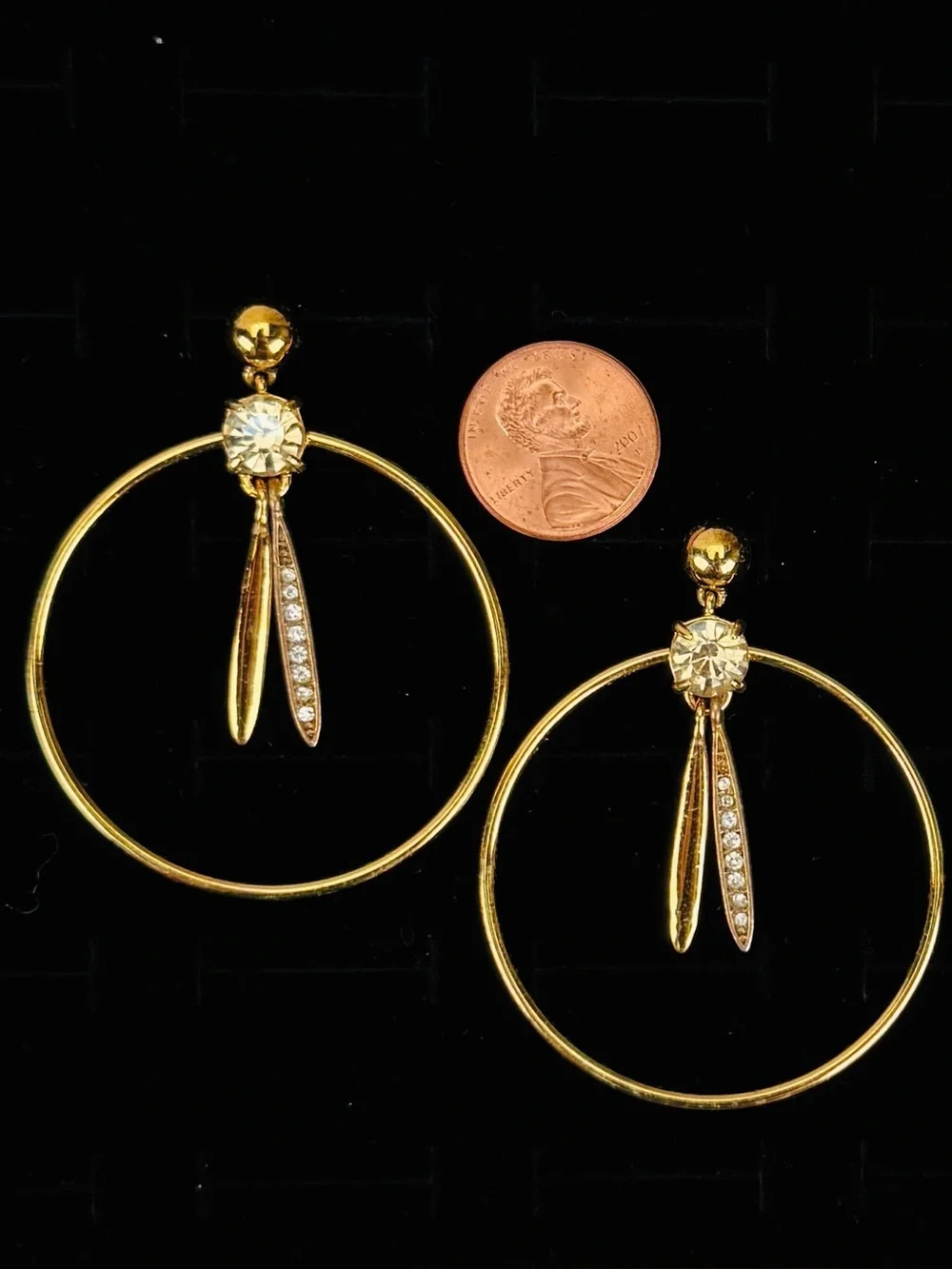 Vintage goldtone clear center bling J.Crew pierced earrings